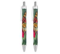 2 Pack Retractable Black Ballpoint Pens for Smooth Writing 0.5mm Fine Point Fineliner Refillable Quick Dry Gel Ink Beautiful Colorful Butterflys Rollerball Pens Comfort Grip for Journaling Note Ta