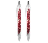 2 Pack Retractable Black Ballpoint Pens for Smooth Writing 0.5mm Fine Point Fineliner Refillable Quick Dry Gel Ink Petals Form Heart Shape Rollerball Pens Comfort Grip for Journaling Note Taking
