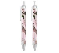 2 Pack Retractable Black Ballpoint Pens for Smooth Writing 0.5mm Fine Point Fineliner Refillable Quick Dry Gel Ink Sugar Glider over Cherry Blossoms Rollerball Pens Comfort Grip for Journaling Not