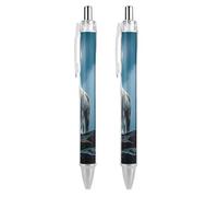 2 Pack Retractable Black Ballpoint Pens for Smooth Writing 0.5mm Fine Point Fineliner Refillable Quick Dry Gel Ink The White Wolf on The Rock Rollerball Pens Comfort Grip for Journaling Note Takin