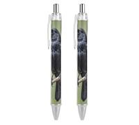 2 Pack Retractable Black Ballpoint Pens for Smooth Writing 0.5mm Fine Point Fineliner Refillable Quick Dry Gel Ink Black Crow Birds on A Branch Rollerball Pens Comfort Grip for Journaling Note Tak