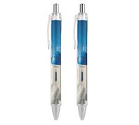 2 Pack Retractable Black Ballpoint Pens for Smooth Writing 0.5mm Fine Point Fineliner Refillable Quick Dry Gel Ink Santorini Greek Sea View Rollerball Pens Comfort Grip for Journaling Note Taking