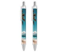 2 Pack Retractable Black Ballpoint Pens for Smooth Writing 0.5mm Fine Point Fineliner Refillable Quick Dry Gel Ink Palm Tree Hawaii Beach Rollerball Pens Comfort Grip for Journaling Note Taking
