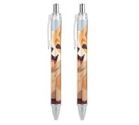 2 Pack Retractable Black Ballpoint Pens for Smooth Writing 0.5mm Fine Point Fineliner Refillable Quick Dry Gel Ink Cartoon Shiba Inu Dog Rollerball Pens Comfort Grip for Journaling Note Taking