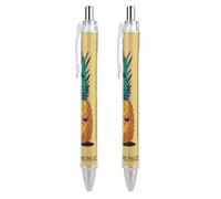 2 Pack Retractable Black Ballpoint Pens for Smooth Writing 0.5mm Fine Point Fineliner Refillable Quick Dry Gel Ink Psych Pineapple Quotes Rollerball Pens Comfort Grip for Journaling Note Taking