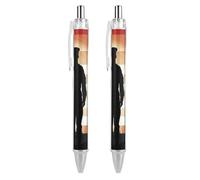 2 Pack Retractable Black Ballpoint Pens for Smooth Writing 0.5mm Fine Point Fineliner Refillable Quick Dry Gel Ink Thank You Soldier Saluting America Flag Rollerball Pens Comfort Grip for Journali