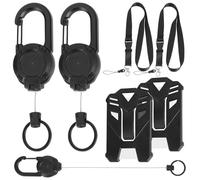 2 Pack Retractable Keychain, Heavy Duty Badge Reel with 23.6'' Steel Cord, Retractable Keyring with 2 PCS Card Holder and 2 PCS Detachable Lanyard for Outdoor, ID Card, Security Pass (Black)