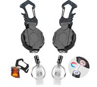 2 Pack Retractable Keychain, Heavy Duty Carabiner Holder with Magnetic Closure & Multitool Carabiner Tactical ID Badge Reel for Men with 80cm Steel Retractable Cord