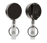 2 Pack Retractable Keychain, Heavy Duty Metal Badge Reel, Badge Holder ID Lanyard Reel with Steel Retractable Cord, Belt Clip and Key Ring, for Name Card Key Chain