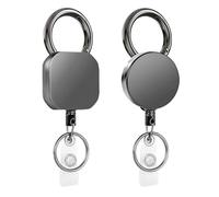 2-Pack Retractable Keychain, Retractable Badge Holder & Lanyard Clip | 3.2cm Ajustable Alloy Anti Loss Easy to Pull Buckle for ID Cards, Keys, Offices, Schools, Gym(Black)