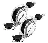 2 Pack Retractable Multi Fast Charging Cable, 3-in-1 Retractable Charging Cord [1M] Multi Charger Cable with Lightning/Type C/Micro-USB for iPhone/iPad/iPod/Android/Galaxy/Huawei/Nokia/LG/Sony/PS4