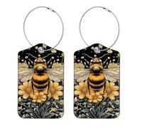 2 Pack Retro Bee Pattern Luggage Tags PU Leather Handbag Tag Labels Travel Accessories Suitcase ID Tag Set Hand Luggage & Handbags