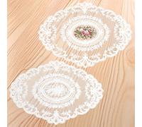 2 Pack Retro French Lace Placemats, Exquisite Lace Doilies for Tables Mats, Embroidered Oval Placemats Cup Mat Coquette Decor for Wedding Birthday Home Decoration