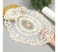 2 Pack Retro Lace Placemats French Crochet Doilies Table Placemats Handmade Embroidered Table Mats Farmhouse Placemats 12x16 inch Place Mats Cup Mat (Beige)