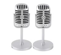 2 Pack Retro Microphone Props, Fake Mic Model Microphone for Filming Dance Shows Practice Using Props Film (Silver)