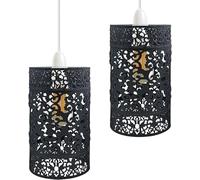 2 Pack Retro Style Open Basket Bird Cage Pendant Light Shades - Metal Wire Bulb Guard Lampshades for Ceiling Lights, Indoor Easy-Fit Drum Wire Cage for Kitchen, Dining