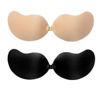 2 Pack Reusable Backless Strapless Sticky Adhesive Bra,Push Up Invisible Bra for Women,Backless Invisible Bras for Weddings Summer Lightweight Breathable Soft Comfort Silicone Adhesive Suppo Black