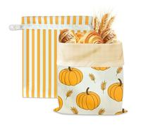 2 Pack Reusable Beeswax Bread Bag for Sourdough & Homemade Bread with Zipper- Beeswax Lined Bread Bags, Plastic-Free Sourdough Bread Storage, Autumn Pumpkin Design for Thanksgiving & Fall Baking