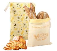 2 Pack Reusable Beeswax Bread Bags with L-Shaped Zip, Large Capacity Food-Grade Cotton Storage, Airtight Freshness & Eco-Friendly Natural Beeswax Lining for Sourdough, Artisan Loaves, 42×33cm
