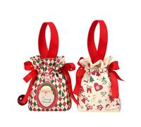 2 Pack Reusable Canvas Gift Bags Santa Claus & Christmas Tree Print, Drawstring Treat Bags for Candy, Cookies, Sweets Perfect for Kids Christmas Party Favors, Decorations, and Gift Wrapping