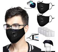 2 Pack Reusable Face Protective Shield with Breathing Valve with 4 Carbon Filters with Nose Wire,Washable Breathable Black Adjustable Protective Face Cotton Filters for Adults Outdoor Party Gift
