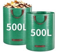 2 Pack Reusable Garden Waste Bags 500L Heavy Duty Collapsible Yard Leaf Bags with Reinforced Handles Standable Lawn Bin for Outdoor Clean Up