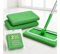 2 Pack Reusable Microfiber Mop Pads Compatible with Swiffer Sweeper, Machine Washable Wet and Dry Sweeping Refills for Sealed Hardwood, Tile, Laminate 10 x 4.5 Inch (Green)
