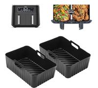 2-Pack Reusable Silicone Air Fryer Liners for Ninja Dual Air Fryer, Compatible with Ninja Foodi AF300UK, AF400UK, SL400UK, Tower T17088, Heat Resistant, Microwave & Oven use, (7.6L- 9.5L)