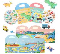 2 Pack Reusable Sticker Book for Children, Animals Sticker Books, Ages 3 Years Plus, 3D Puffy Stickers for Educational Learning Toy Birthday Gifts (Dinosaurs Transportation)