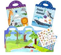2 Pack Reusable Sticker Books for Kids,3D Clear Animals Ocean World Scenes Jelly Sticker Toys for Age 3 4+ Year Old Kids Boys Girls Toddlers Puffy Game Educational Learning Toy Birthday Gifts