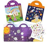 2 Pack Reusable Sticker Books for Kids,3D Clear Fairy Princess Space Scenes Jelly Sticker Toys for Age 3 4+ Year Old Kids Boys Girls Toddlers Puffy Game Educational Learning Toy Birthday Gifts