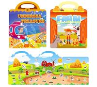 2-Pack Reusable Sticker Books for Toddlers 1-4 Years, Animals and Vehicles Jelly Stickers for Boys Girls, Travel Essentials Toy for Airplane Road Trip, Birthday Gifts. (Farm + Seabed)