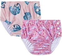 2 Pack Reusable Swim Nappies 2-3 Years, Easy Pull-on Baby Swim Diapers with Side Snaps, Waterproof Swimming Pants for Lessons Holiday, Pony & Tiger