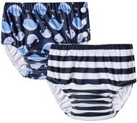 2 Pack Reusable Swim Nappies 6-12 Months, Easy Pull-on Baby Swim Diapers with Side Snaps, Waterproof Swimming Pants for Lessons Holiday, Spouting Whale & Stripes