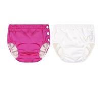 2 Pack Reusable Swim Nappies, Easy Pull-on Baby Swim Pants with Single Side Snap, Waterproof Swimming Nappy for Pool Beach, White-Rose, 2-3 Years