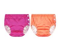 2 Pack Reusable Swim Nappies, Easy Pull-on Baby Swim Pants with Single Side Snap, Waterproof Swimming Nappy for Pool Beach, Orange-Rose, 6-12 Months