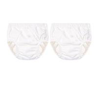 2 Pack Reusable Swim Nappies, Easy Pull-on Baby Swim Pants with Single Side Snap, Waterproof Swimming Nappy for Pool Beach, White-White, 3-6 Months