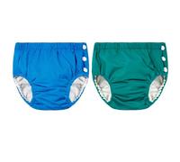 2 Pack Reusable Swim Nappies, Easy Pull-on Baby Swim Pants with Single Side Snap, Waterproof Swimming Nappy for Pool Beach, Green-Blue, 3-6 Months