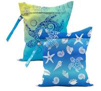 2-Pack Reusable Waterproof Wet Bags, Sea Turtle & Ocean Pattern Wet Dry Bag, Leak Proof Storage Pouch for Swimsuit Baby Clothes Travel Diaper Bag