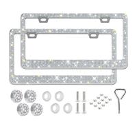 2 Pack Rhinestone License Plate Frame for Women,Premium Stainless Steel Cover 1000+ Finest 14 Facets Luxury Sparkling Crystal Diamond License Plate Frame with Giftbox & Bling Cap Screw Set