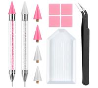 2 Pack Rhinestone Picker Tool Dotting Pen with 4 Wax Tips and Tray, Wax Pencil for Rhinestones, Gem Picker Pen Diamond Jewel Applicator, Rhinestone Tools Kit for Bedazzling DIY Nail Art