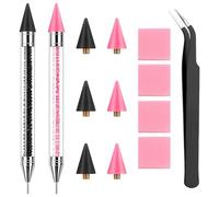 2 Pack Rhinestone Picker Tool Dotting Pen with 6 Wax Tips, Wax Pencil for Rhinestones with 2 Tweezers, Gem Picker Pen Diamond Jewel Applicator, Rhinestone Tools Kit for Bedazzling DIY Nail Art