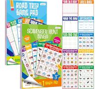 2 Pack Road Trip Game Pads, 10 Games (Categories, Dot & Boxes, Tic-tac-toe, Scavenger Hunt Bingo), Pen Pencil Paper Game, Plane Trip/Car Travel/Getaway Activity Pad for Kid, Adult