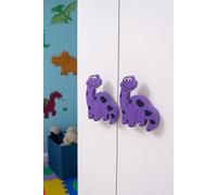 (2-Pack) Roarsome Purple Dinosaur Door Knobs - Fun Pull Handles for Kids' Wardrobes, Drawers & Cupboards - Large 8.4 x 6.8 cm - Perfect for Dinosaur-Themed Bedrooms & Nurseries