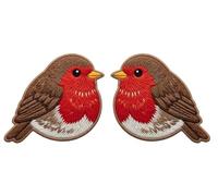 2 Pack Robin Bird Embroidered Patches - Red Breast Bird Iron-On/Sew-On Badge Appliques, Cute Nature Wildlife Patch (3.5 Inches x 3 Inches)