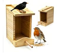 2-Pack Robin Nesting Box with Feeding Tray - Handcrafted Solid Wood Open Bird House, Attracts Robins, Blackbirds & Finches, Predator Guard, Easy Mount for Backyard, Garden, Patio