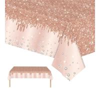 2 Pack Rose Gold Table Cloth Party Disposable Tablecloths 54 x 108 Inch Shiny Glitter Diamond Rose Gold Party Rectangle Dining Table Cover for Baby Shower Wedding Birthday Princess