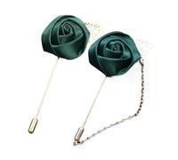 2 Pack Rose Lapel Pins Men's Suit Flower Brooches For Wedding Banquet Party Colorful Satin Floral Brooch Set Corsage Accessory(Dark Green)