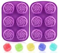 2 Pack Rose Silicone Soap & Cake Moulds - 6-Cavity 3D Flower Mould for Baking, Chocolate, Candy, Jelly, Ice Cubes, Resin & Candle Making - Food Grade, BPA Free, Flexible & Dishwasher Safe (Rose Shape)