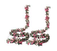 2 Pack Rose Vine Flowers Artificial Flower, Pink Vine Artificial Flowers Garland, Hanging Vines Strings for Wedding Decoration Spring Garlands, Rose Home Decor